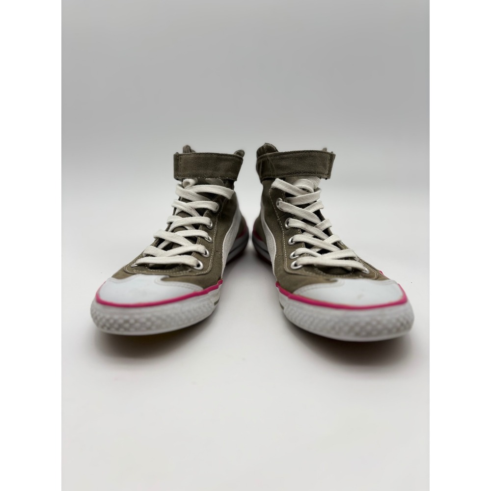 Puma Womens 7.5 High Top Sneakers Olive Green Canvas Pink White SB-7 - Picture 4 of 8